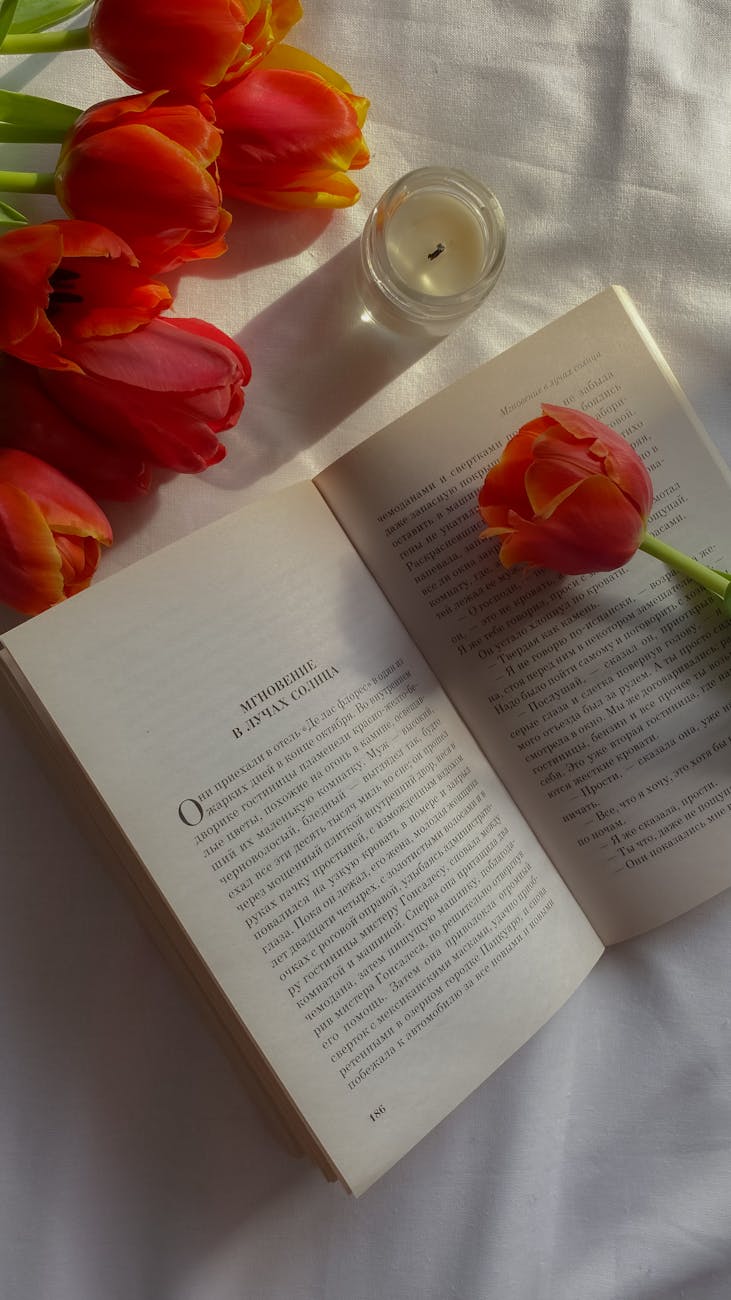 a tulip on a book
